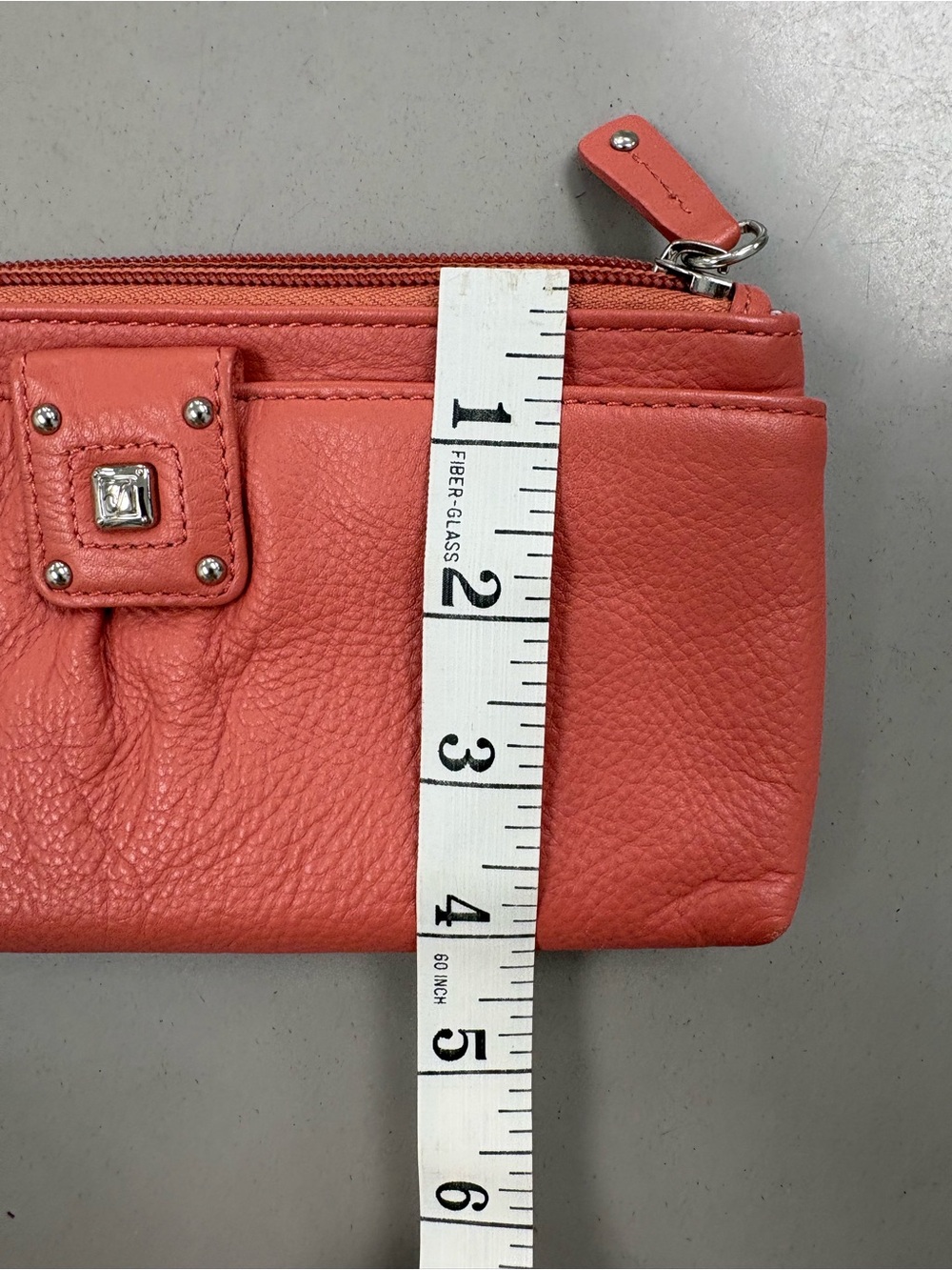 Stone Mountain Coral Pink Pebble Leather Double Zip Clutch Wallet Organizer - Picture 14 of 15